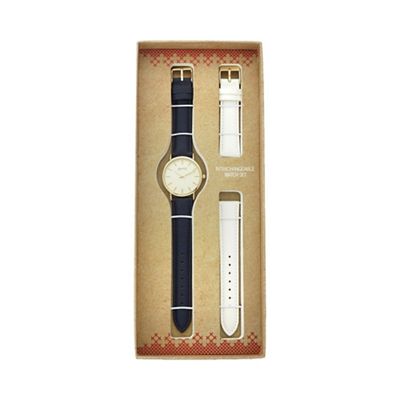 Ladies navy analogue watch with additional white strap